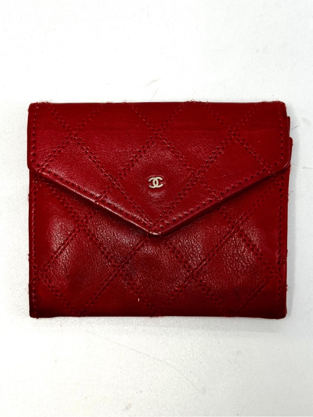 CHANEL Red Quilted Envelope Wallet with CC Logo